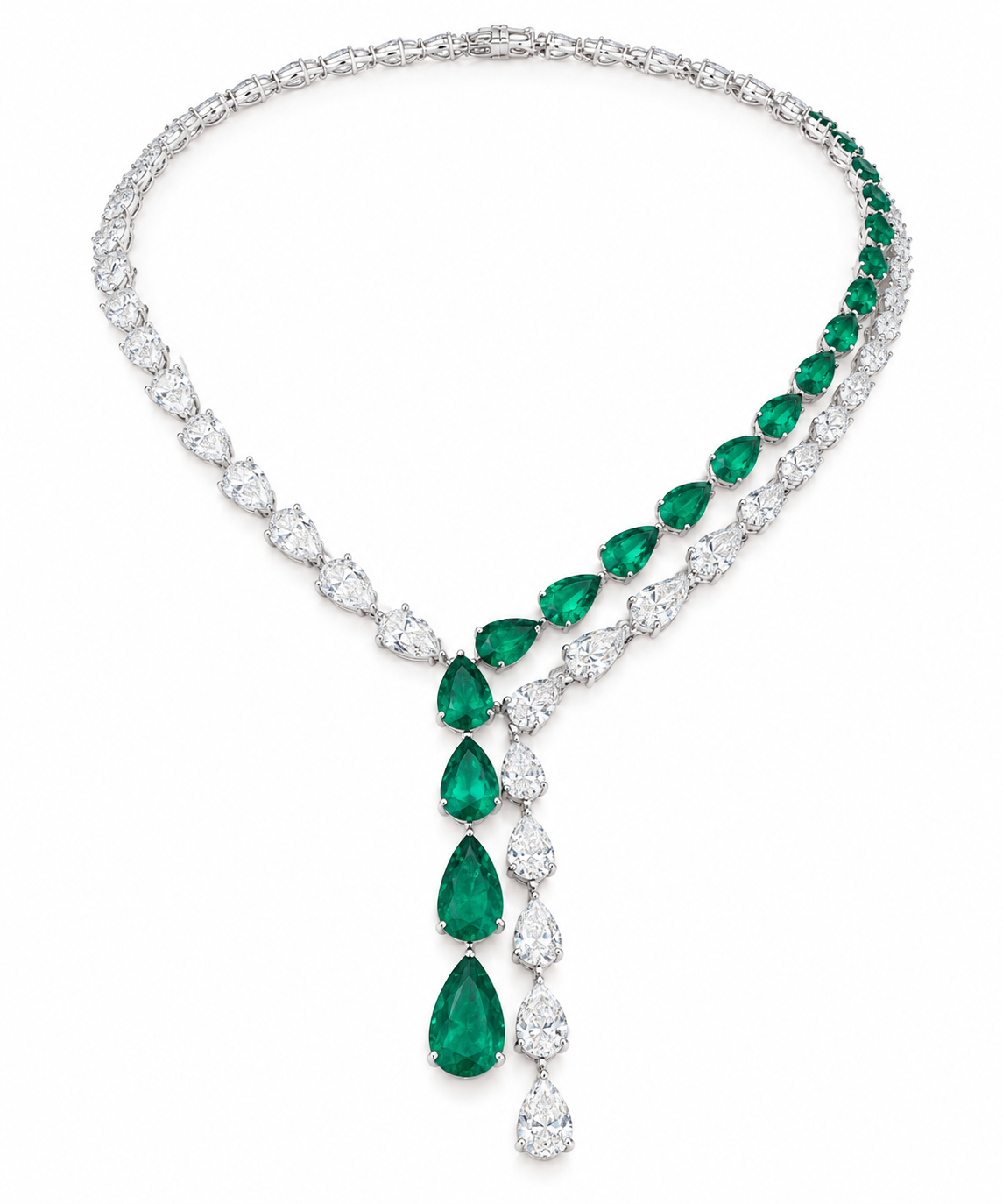 White Gold Emerald and Diamond Necklace