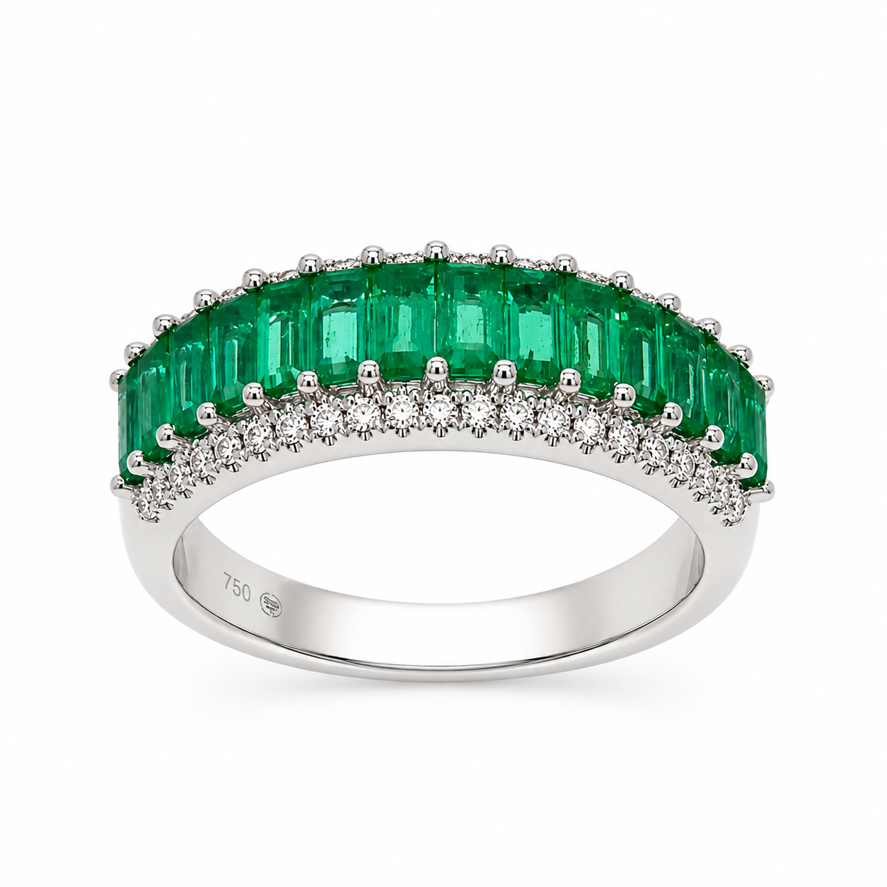 White Gold Emerald and Diamond Ring