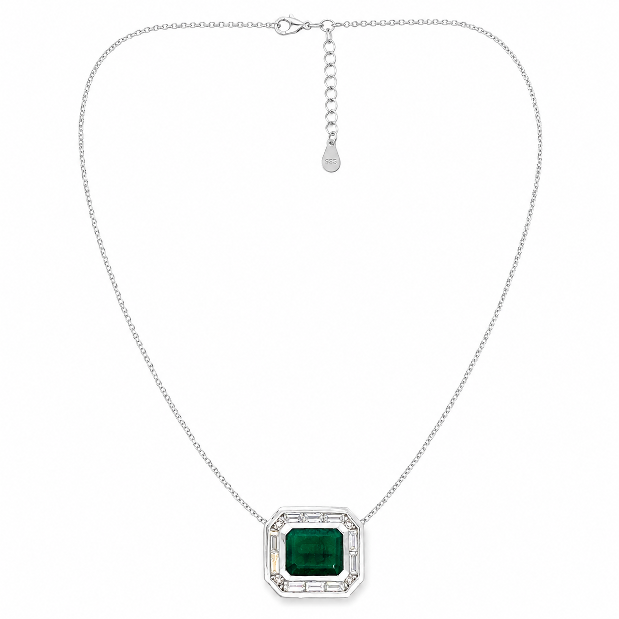 White Gold Emerald and Diamond Necklace