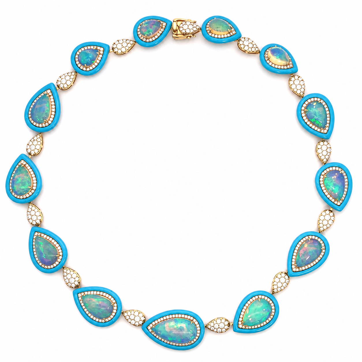 White Gold Opal Turquoise and Diamond Pendant