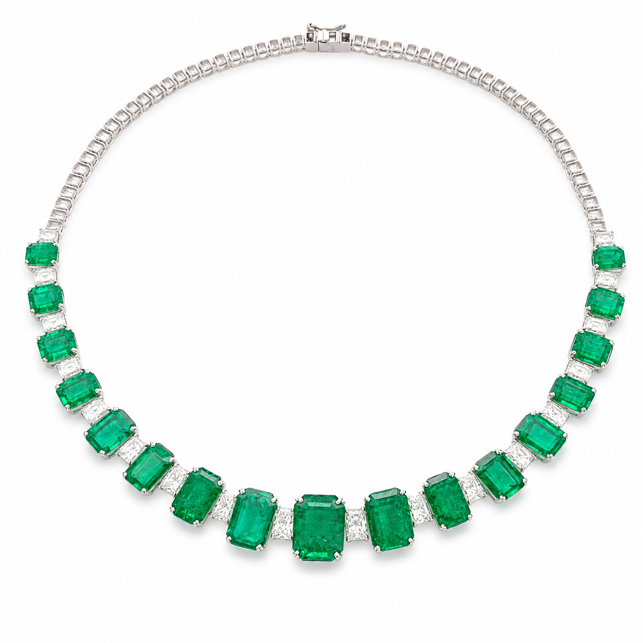 White Gold Emerald and Diamond Necklace