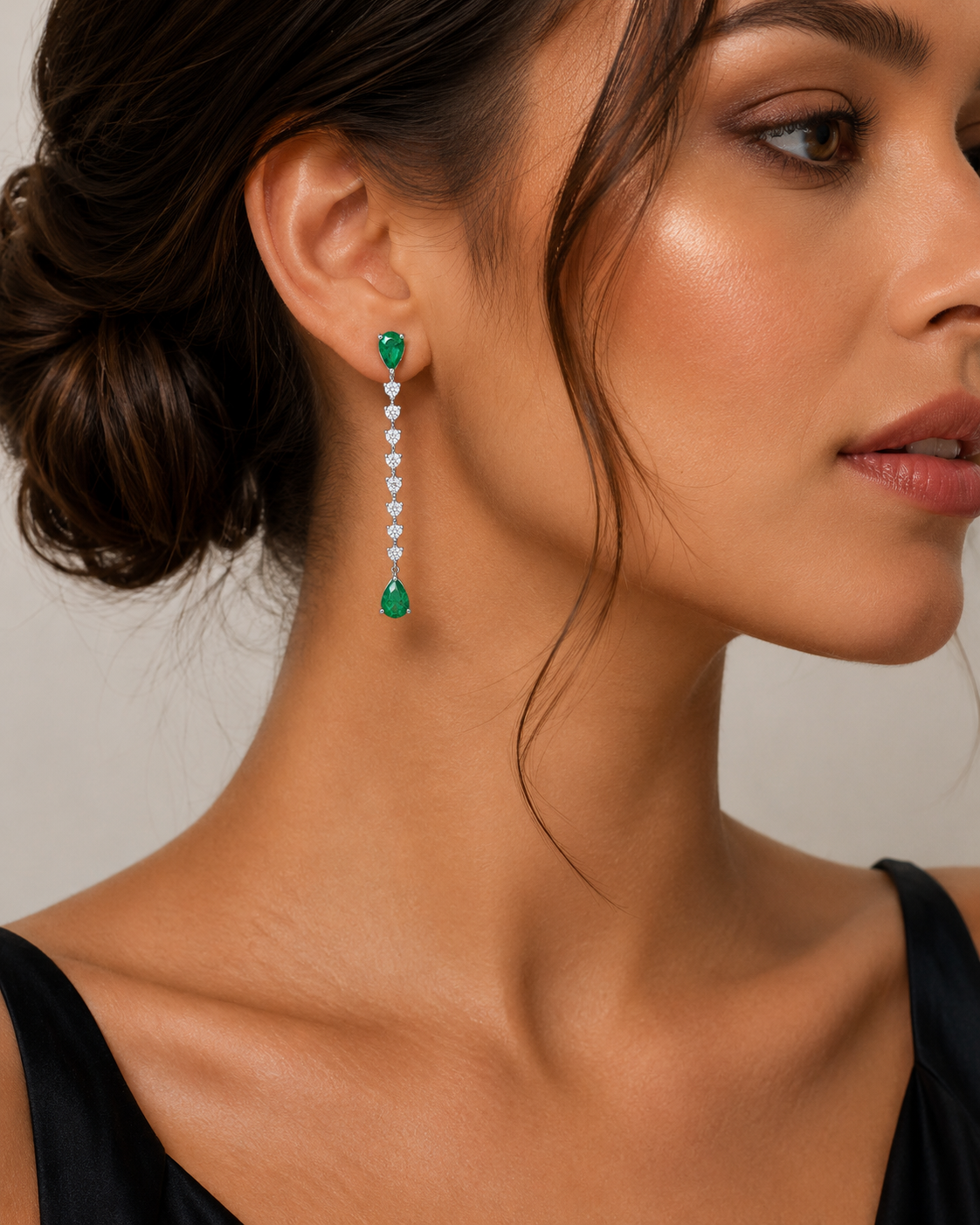 White Gold Emerald and Diamond Earrings