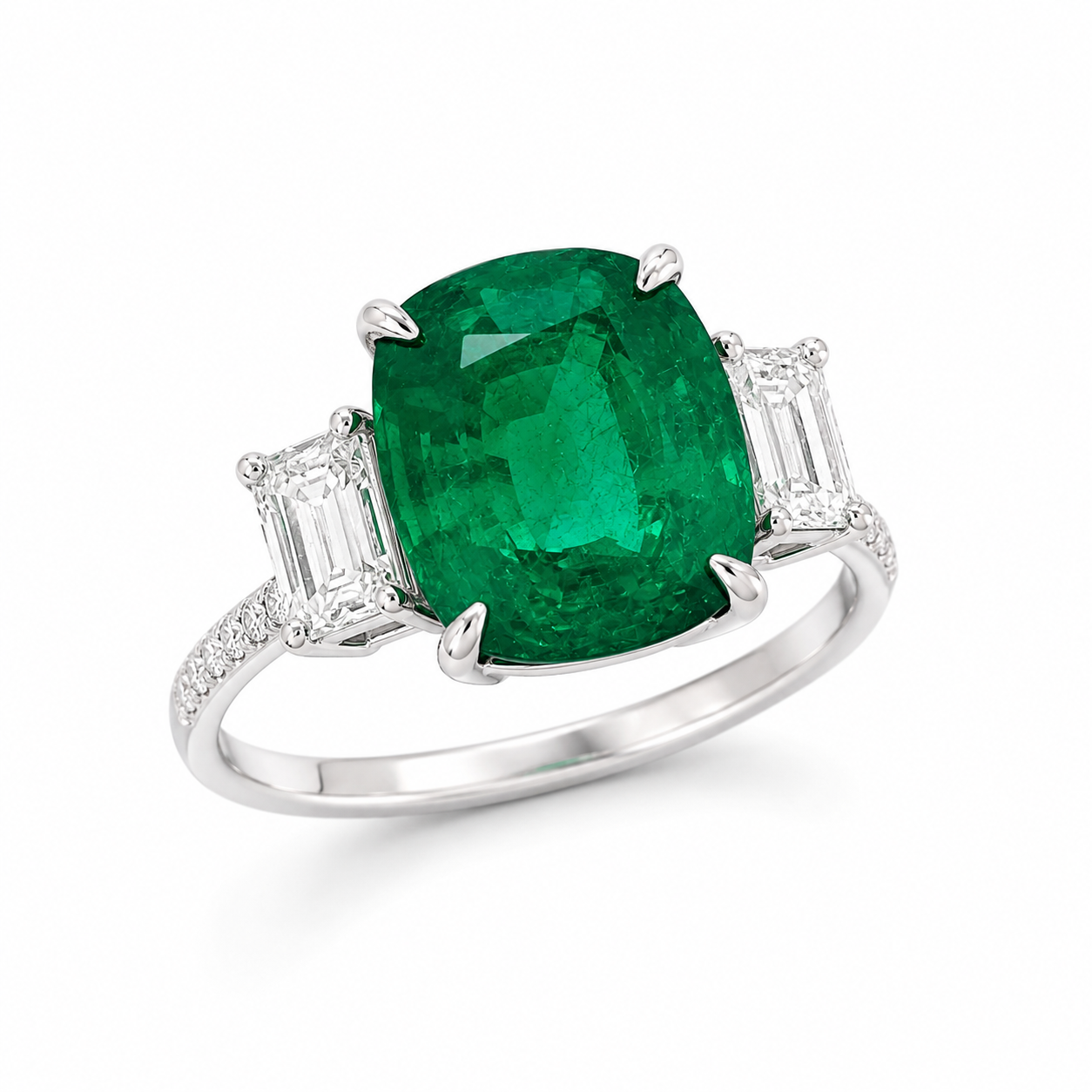 White Gold Emerald and Diamond Ring