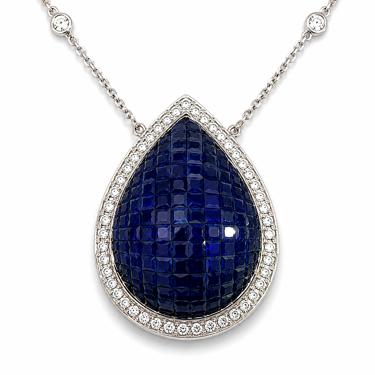 White Gold Sapphire and Diamond Necklace