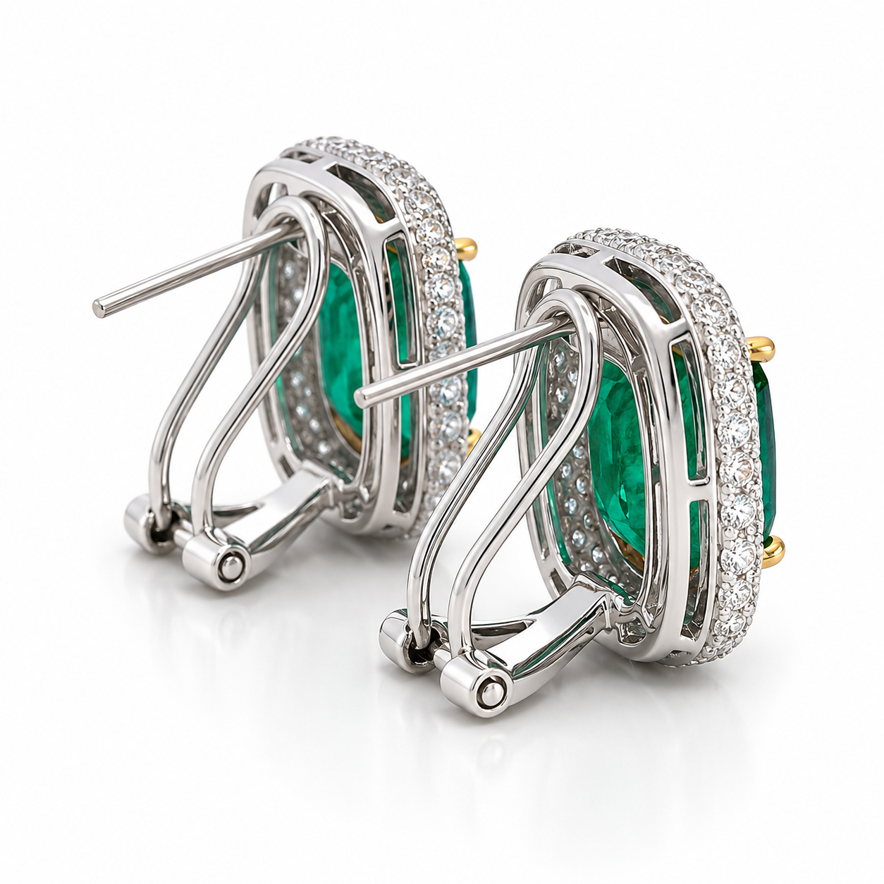 White Gold Emerald and Diamond Earrings