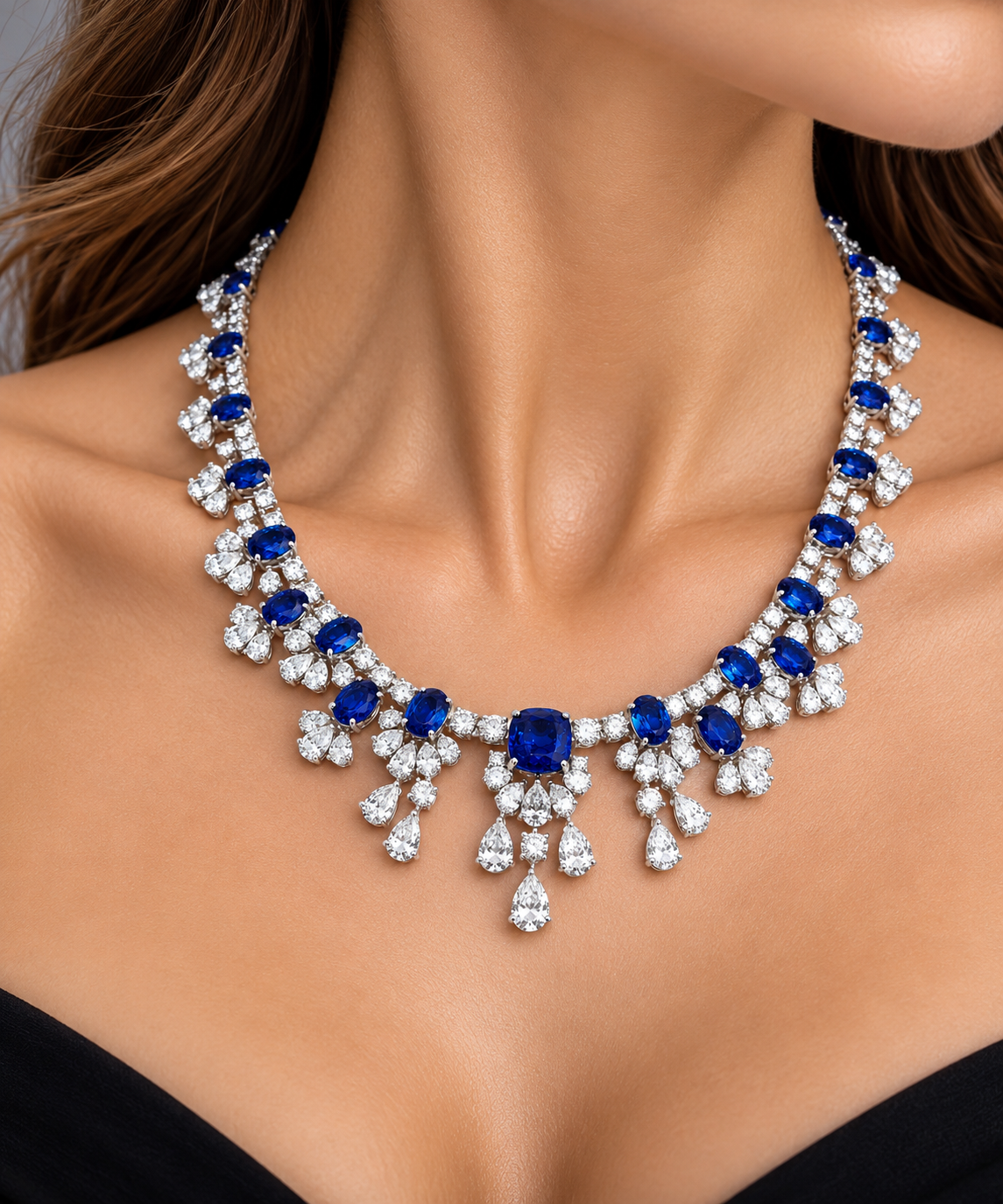 White Gold Sapphire and Diamond Necklace