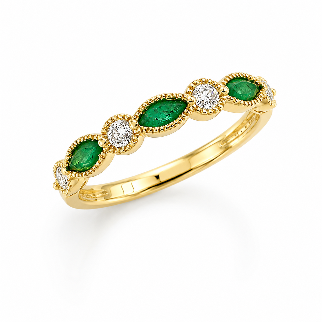 Yellow Gold Emerald and Diamond Ring