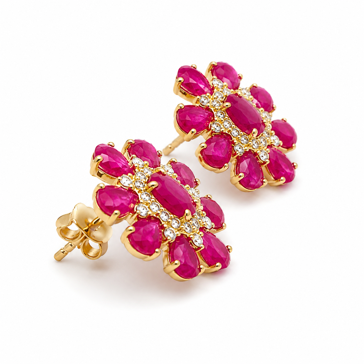 Yellow Gold Ruby and Diamond Earrings