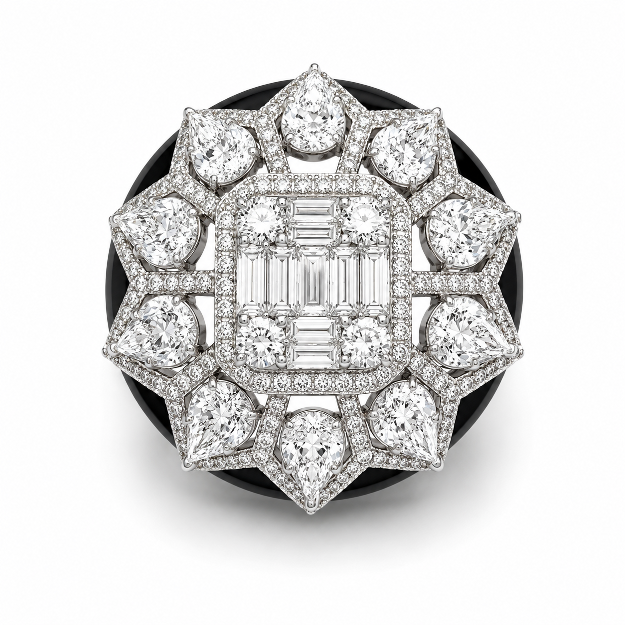 White Gold Diamond and Onix Ring