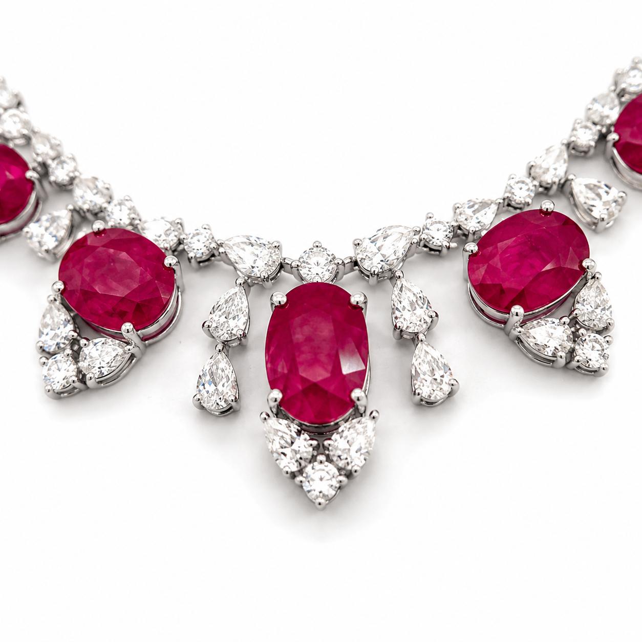 White Gold Ruby and Diamond Necklace