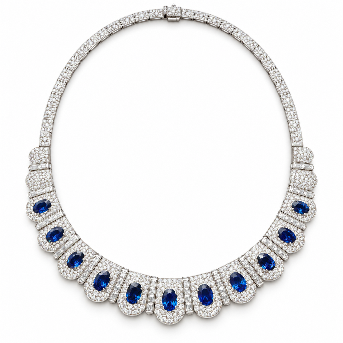 White Gold Diamond and Sapphire Necklace