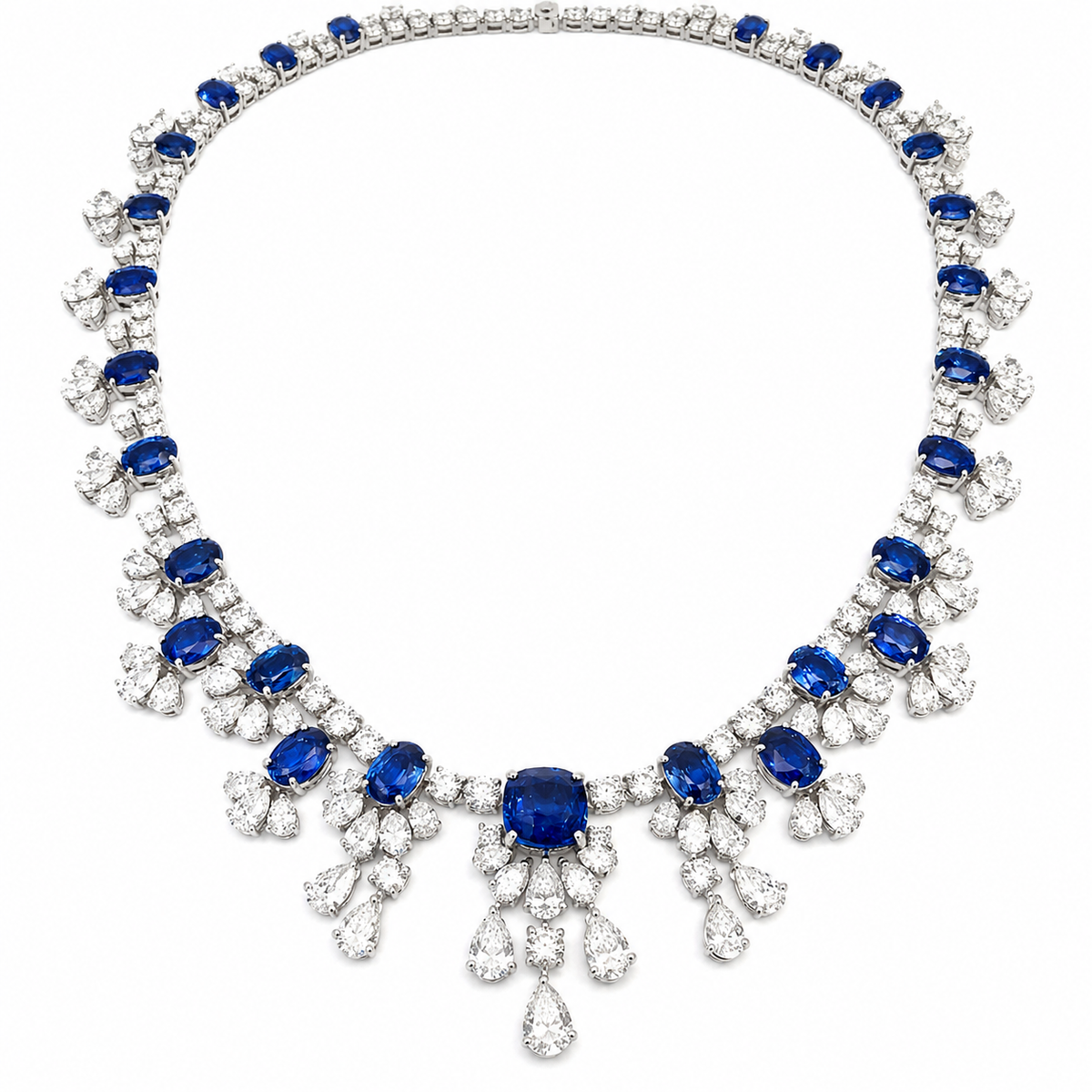 White Gold Sapphire and Diamond Necklace