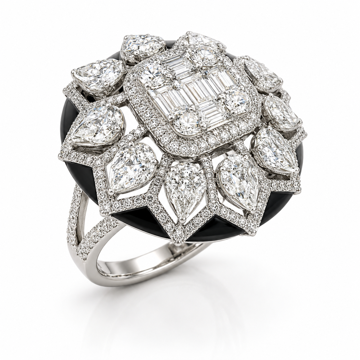 White Gold Diamond and Onix Ring