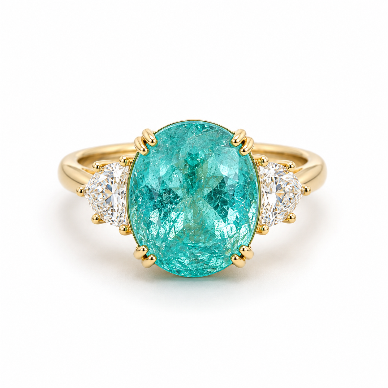 Yellow Gold Paraiba and Diamond Ring