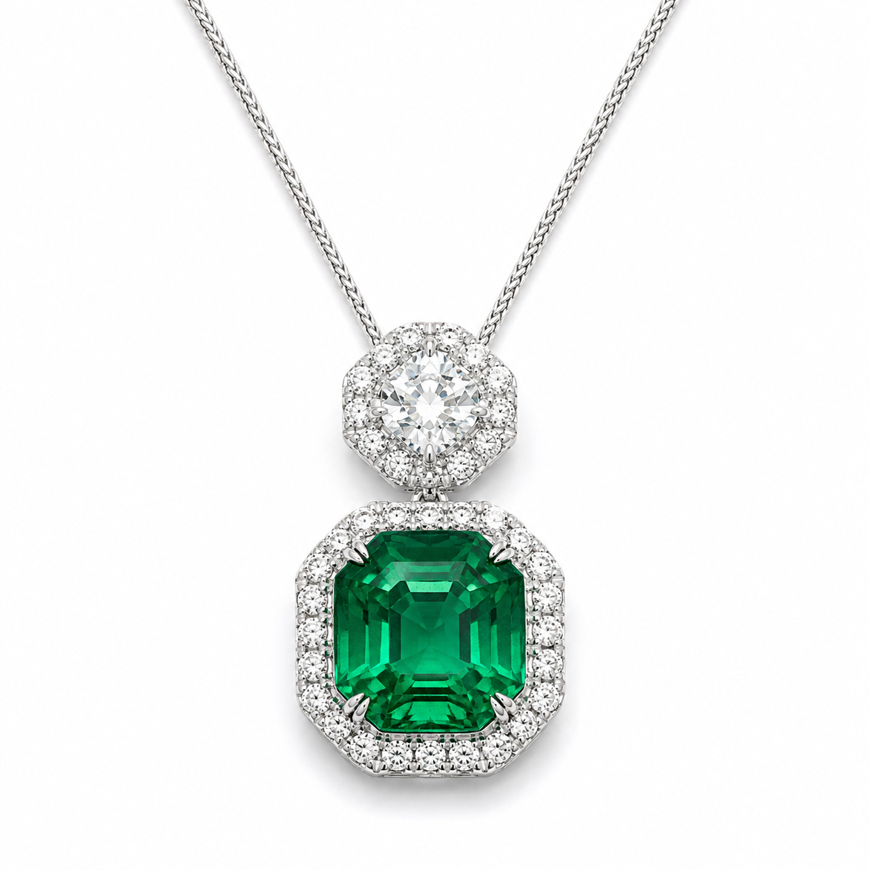 White Gold Emerald and Diamond Pendant