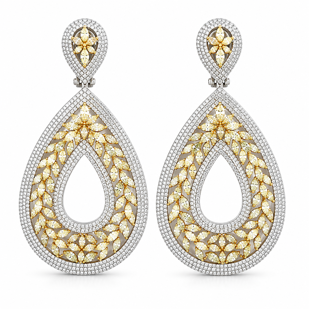 White Gold Yellow Diamond Earrings