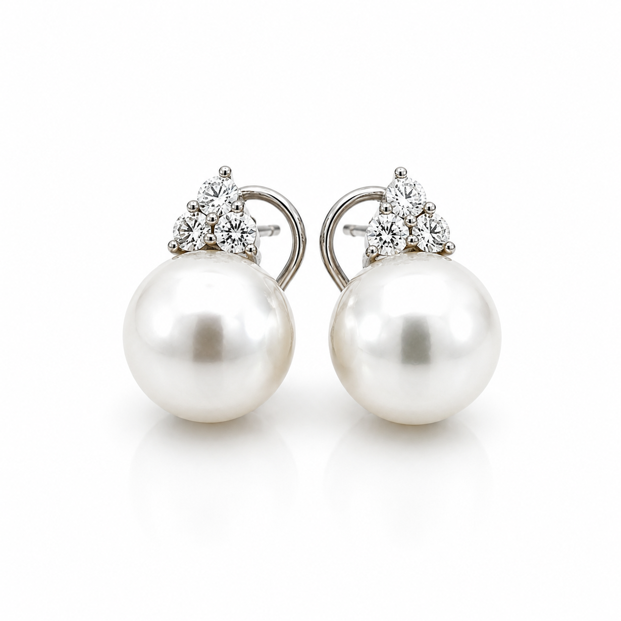 White Gold Pearl and Diamond Earrings