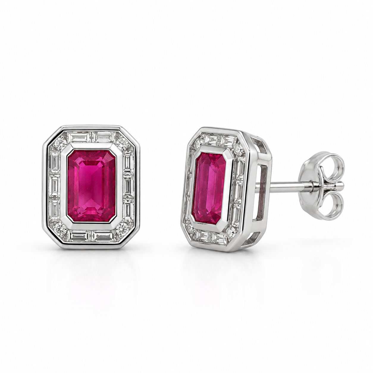 White Gold Ruby and Diamond Earrings