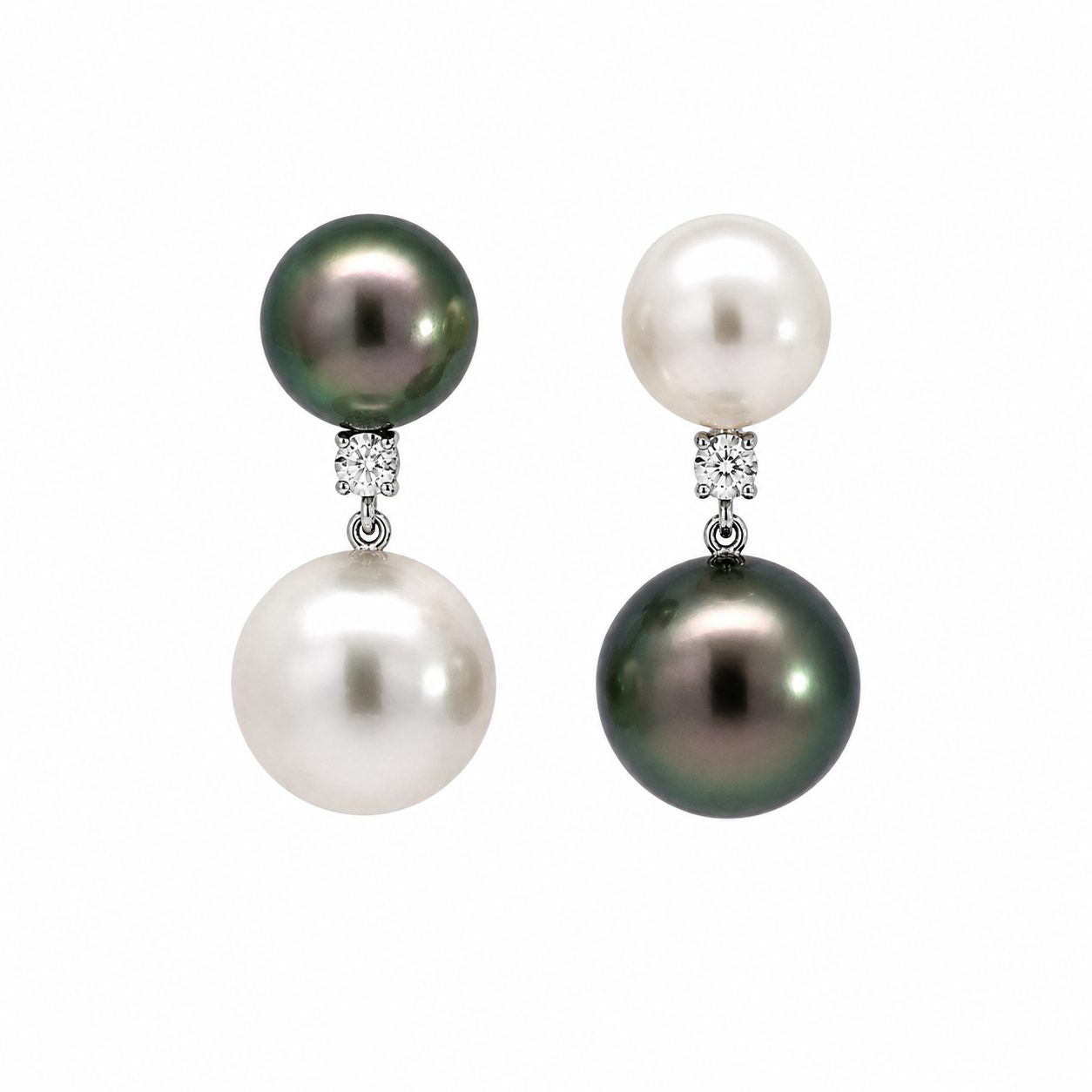 White Gold Pearl and Diamond Earrings
