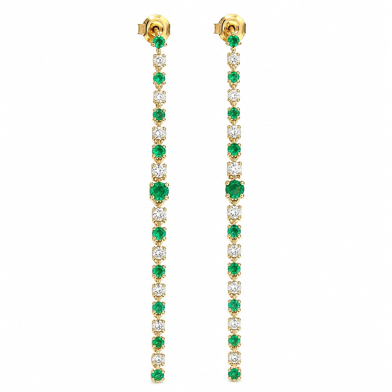 Yellow Gold Emerald and Diamond Earrings