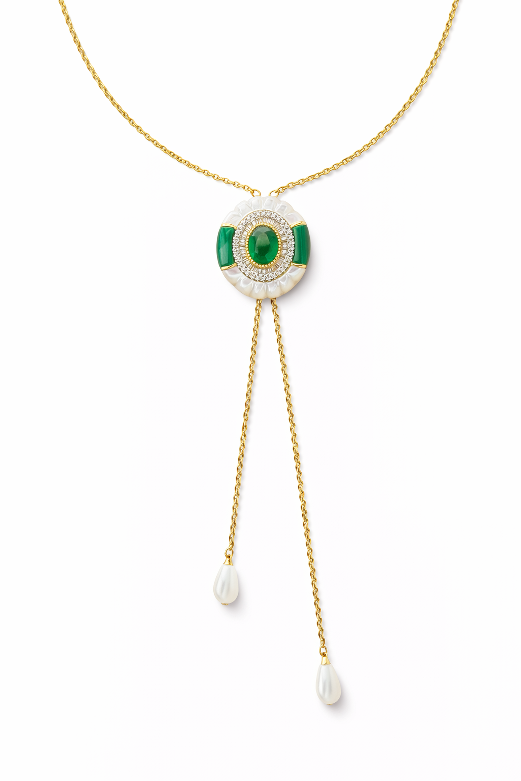Malachite, Emerald, Mother of pearl and Diamond Necklace