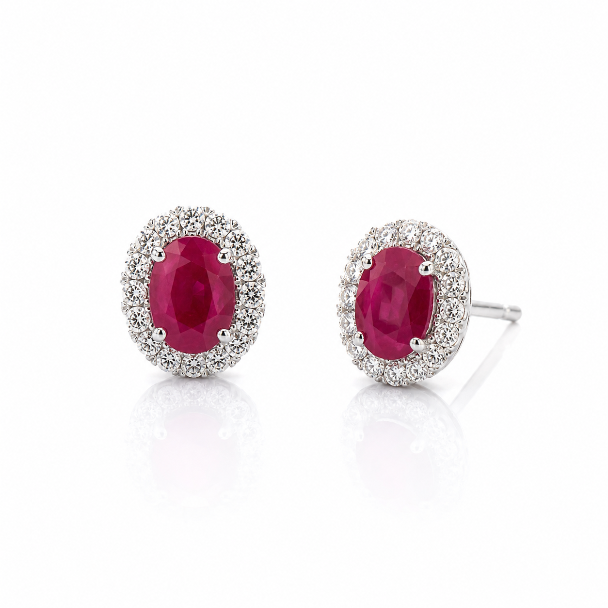 White Gold Ruby and Diamond Earrings