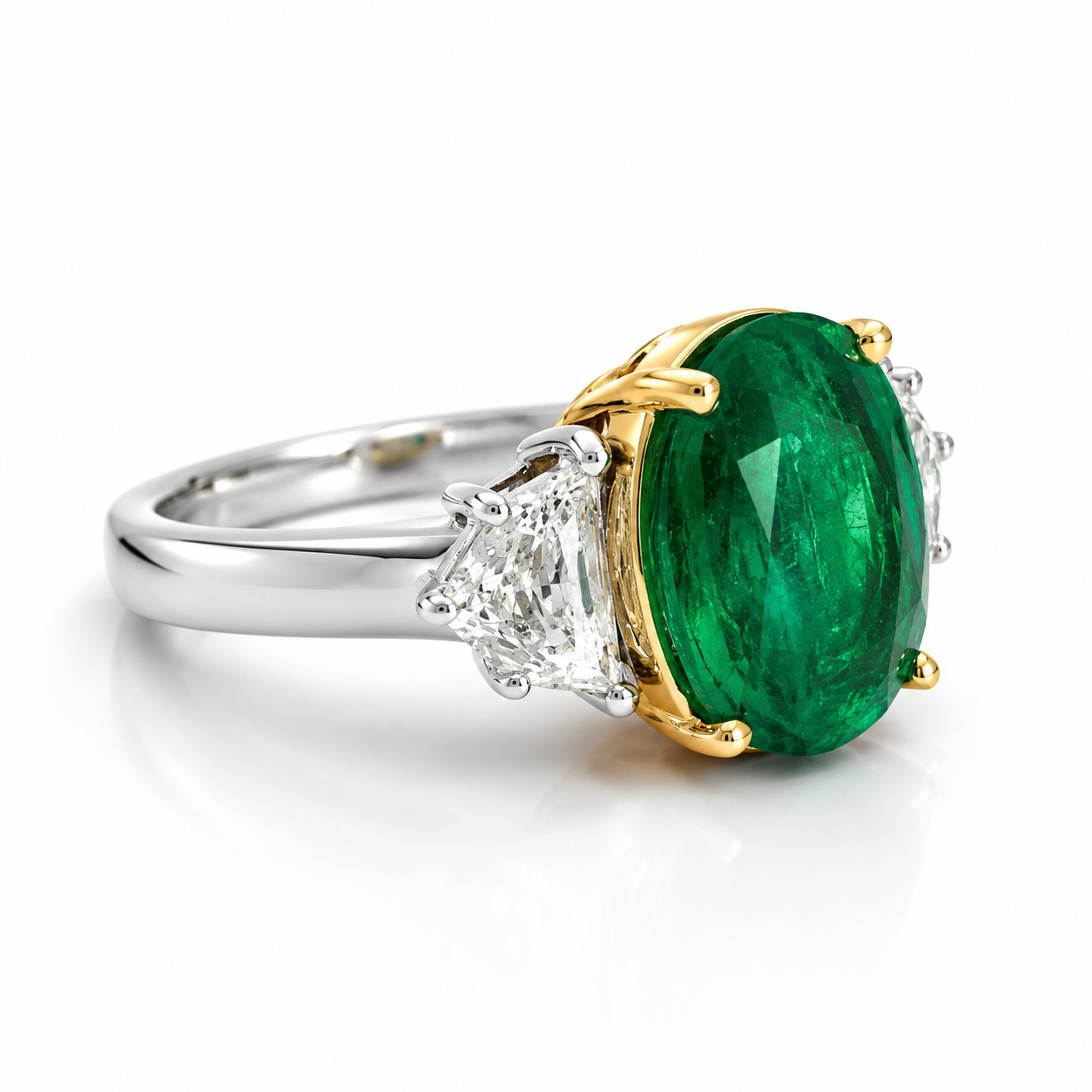 White Gold Emerald and Diamond Ring