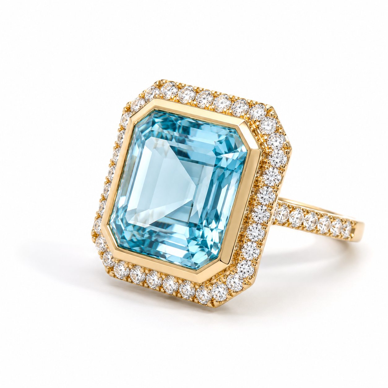 Yellow Gold Blue Topaz and Diamond Ring