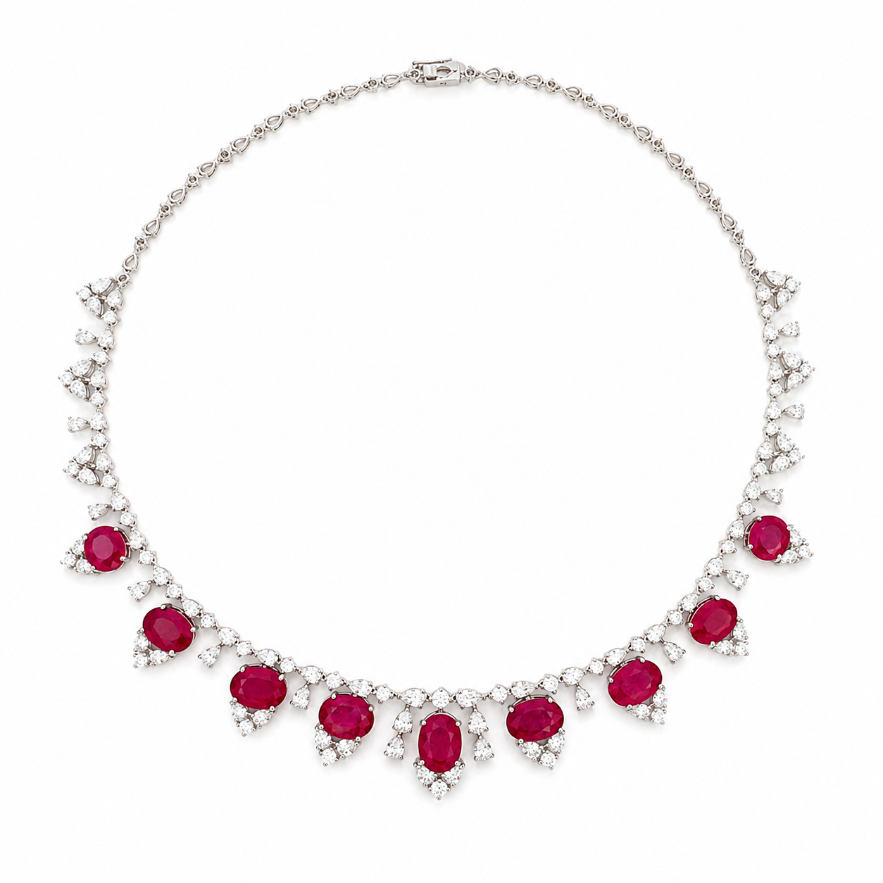 White Gold Ruby and Diamond Necklace