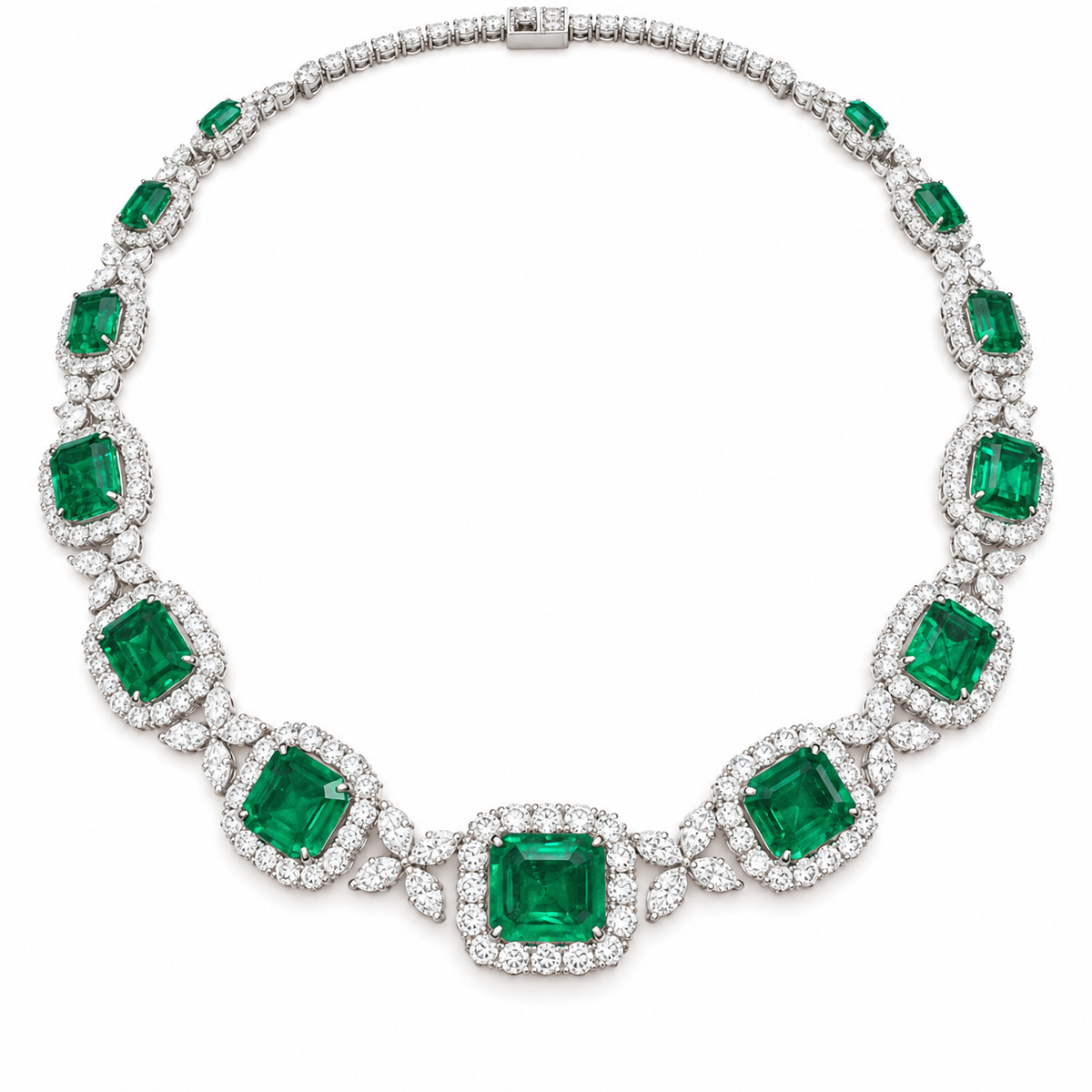 White Gold Emerald and Diamond Necklace