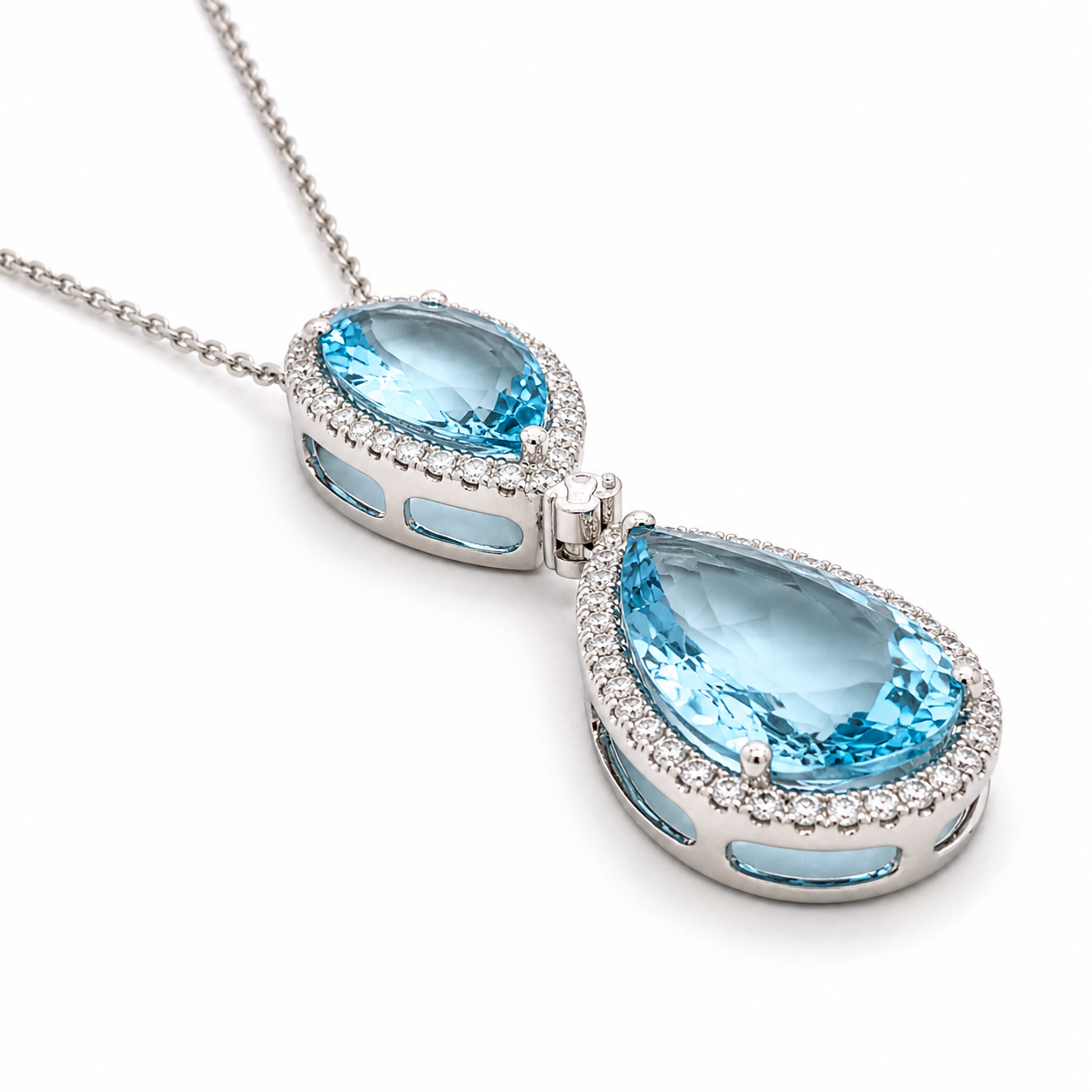 White Gold Aquamarine and Diamond Pendant