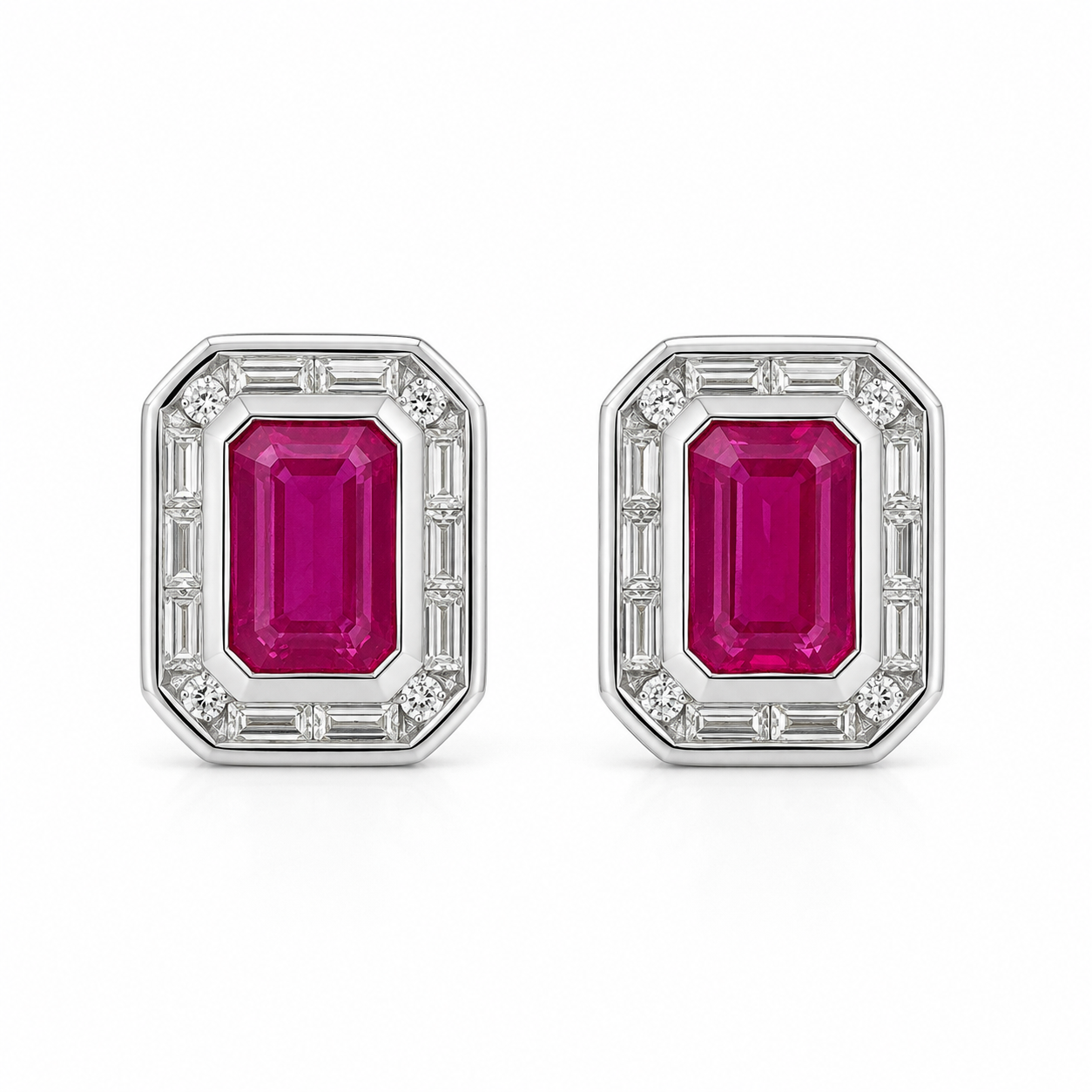 White Gold Ruby and Diamond Earrings