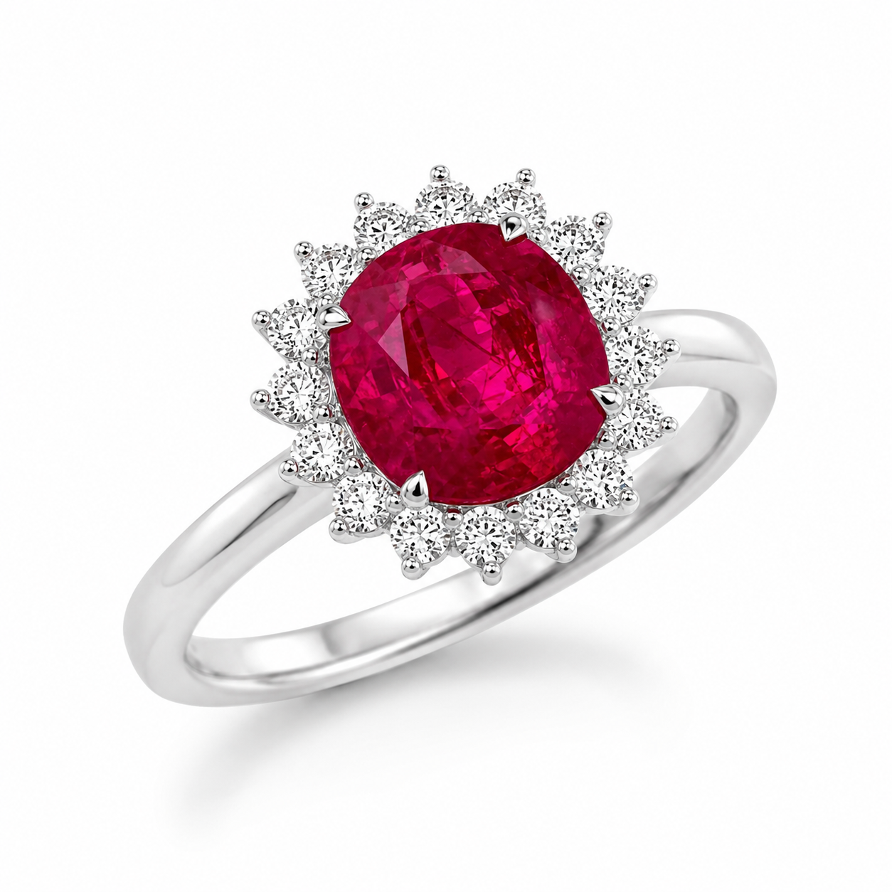 White Gold Ruby and Diamond Ring