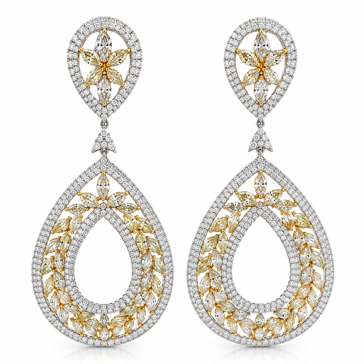 White Gold Yellow Diamond Gold Earrings