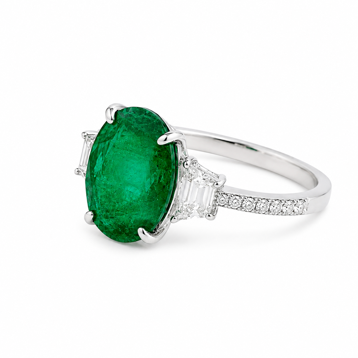 White Gold Emerald and Diamond Ring