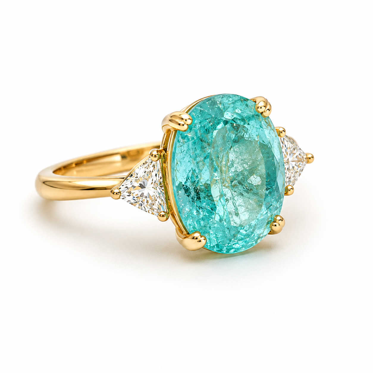 Yellow Gold Paraiba and Diamond Ring
