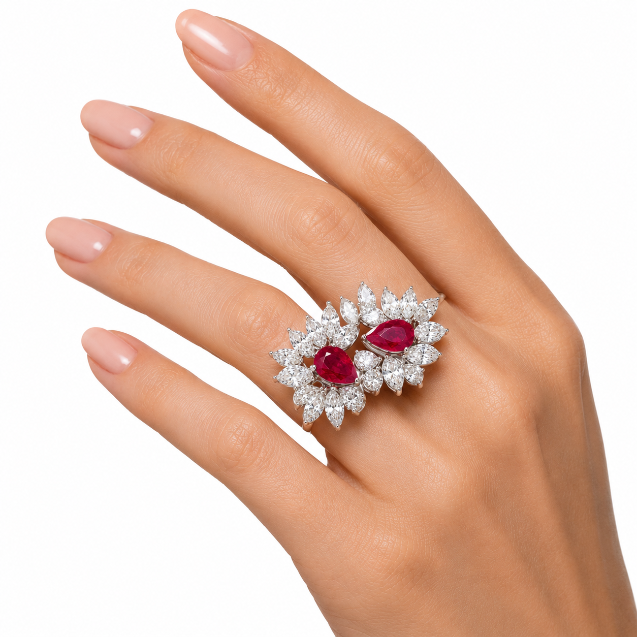 White Gold Diamond and Ruby Ring