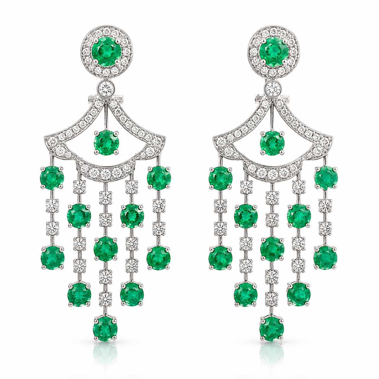White Gold Diamond and Emerald Earrings