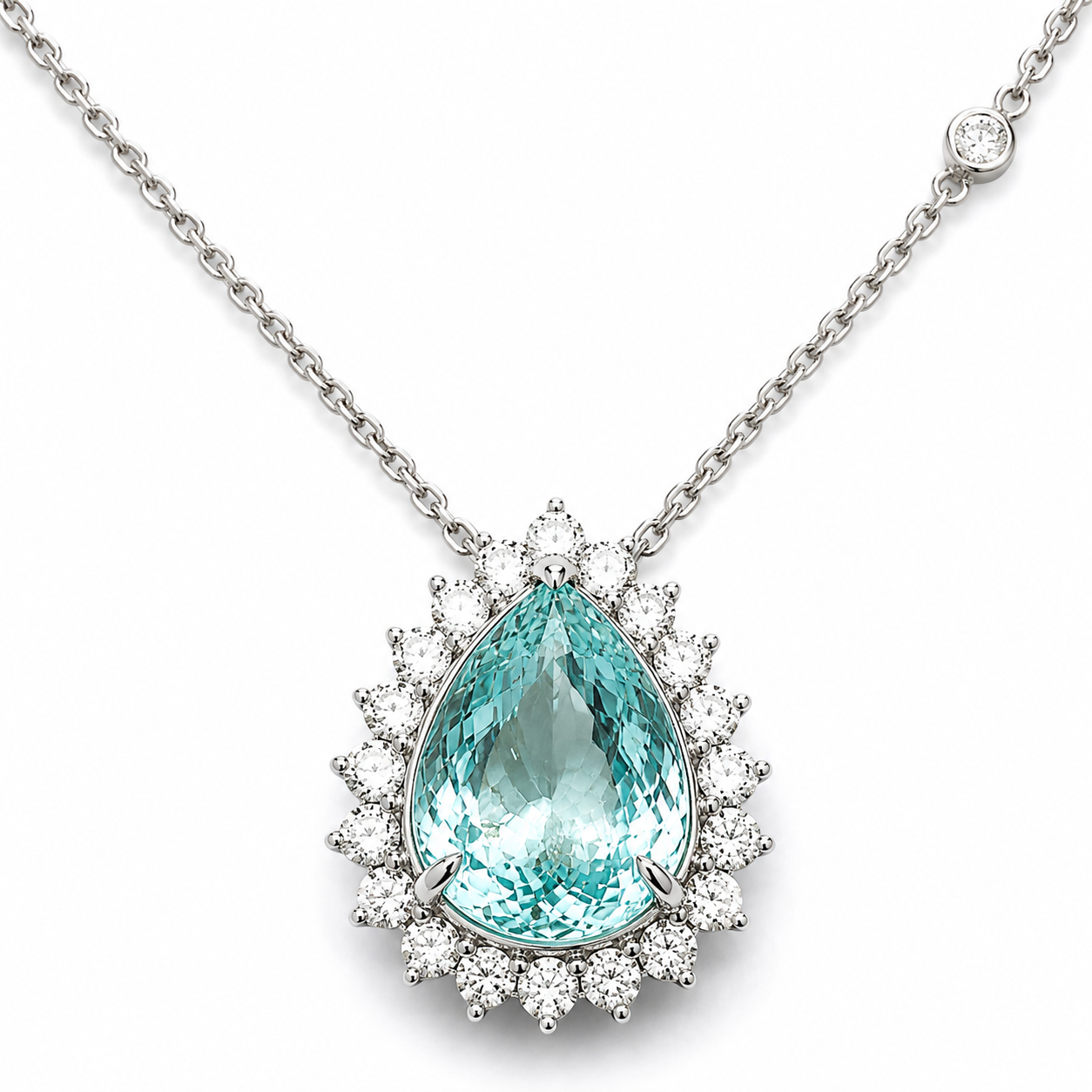 White Gold Paraiba and Diamond Necklace