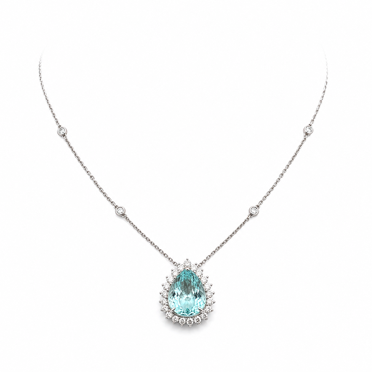 White Gold Paraiba and Diamond Necklace