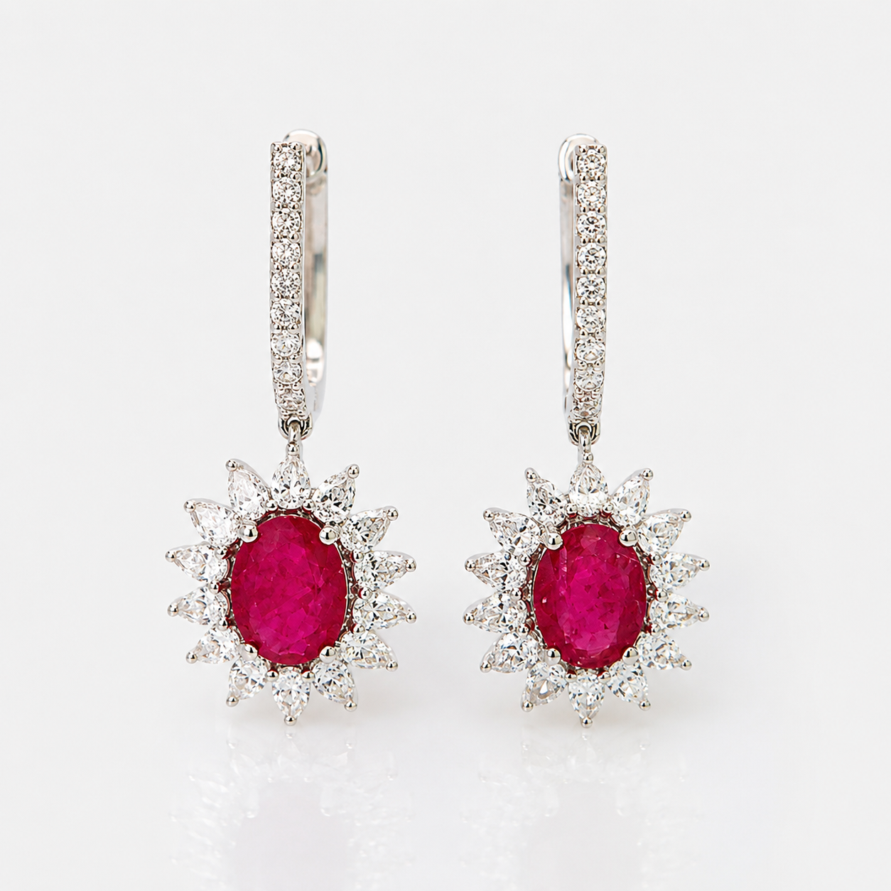White Gold Ruby and Diamond Earrings