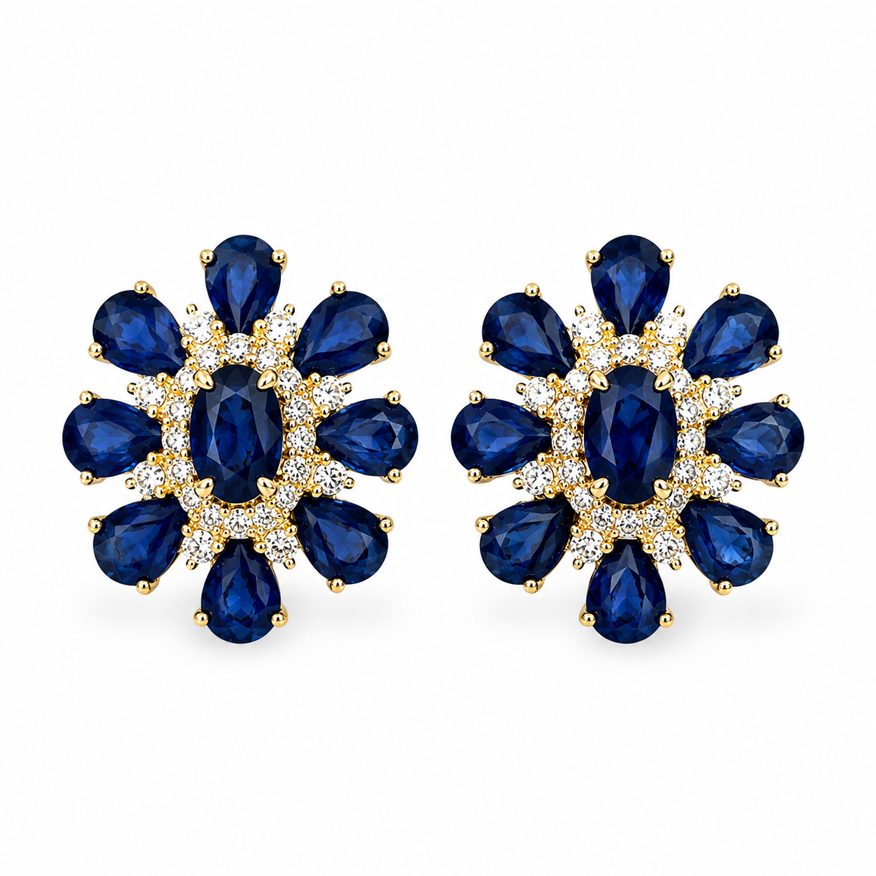 Yellow Gold Sapphire and Diamond Earrings