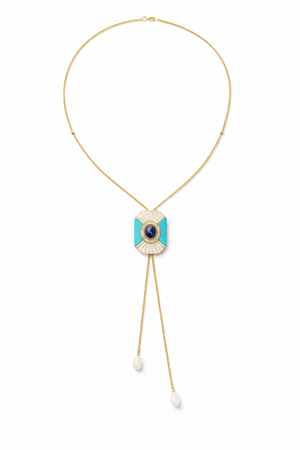 Turquoise, Mother of pearl and Diamond Necklace
