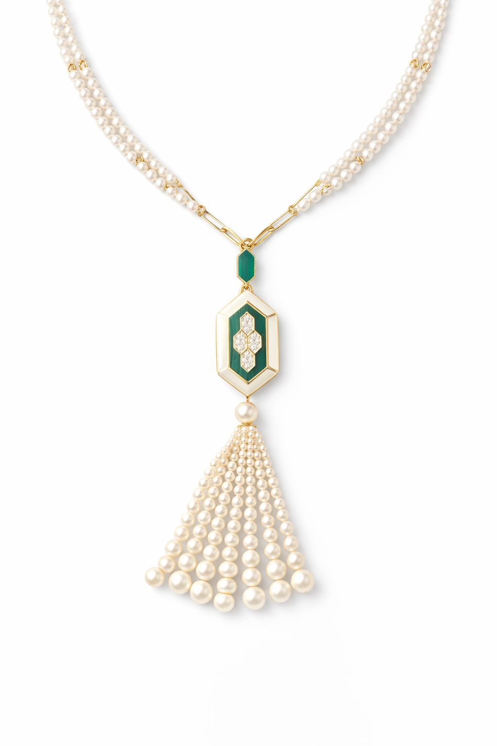 Malachite, Mother of pearl and Diamond Necklace