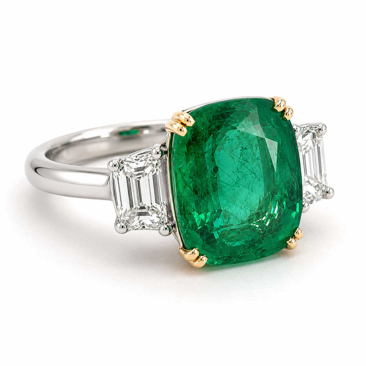 White Gold Emerald and Diamond Ring