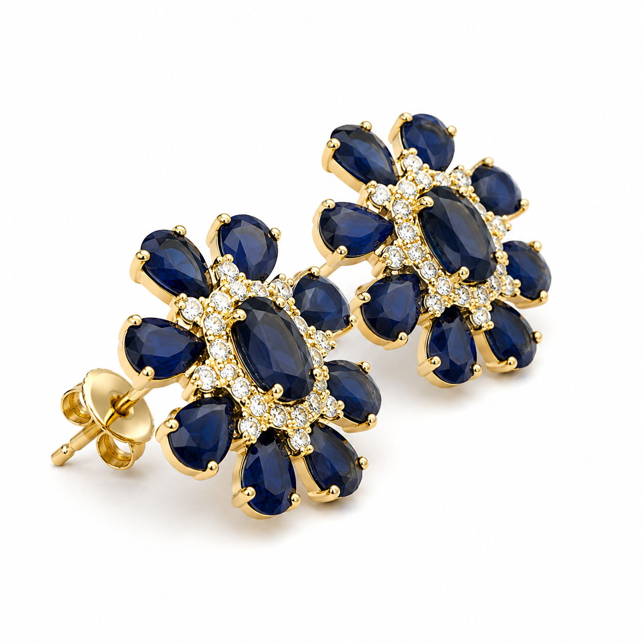 Yellow Gold Sapphire and Diamond Earrings