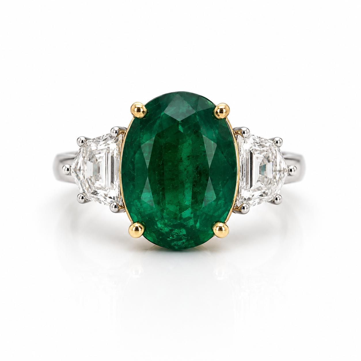 White Gold Emerald and Diamond Ring