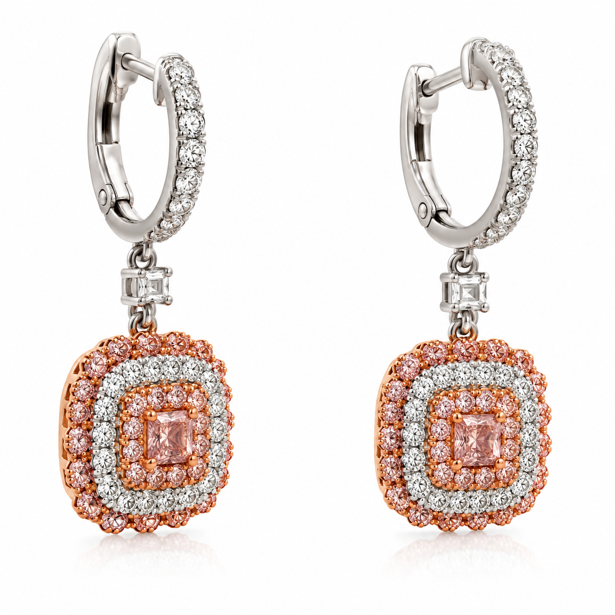 White Gold Pink Diamond Earrings