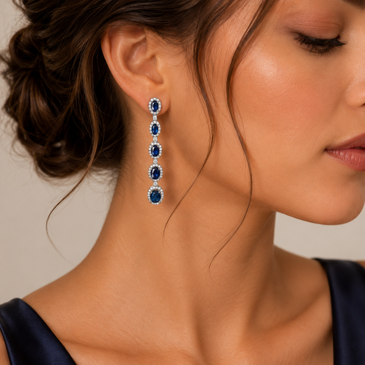 White Gold Sapphire and Diamond Earrings