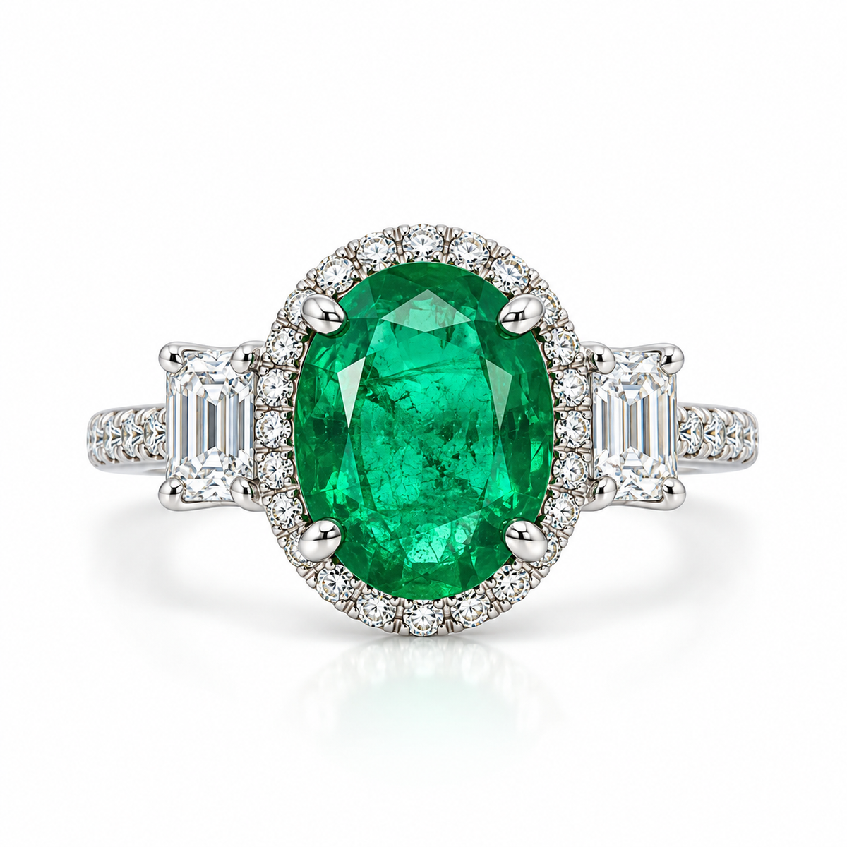 White Gold Emerald and Diamond Ring